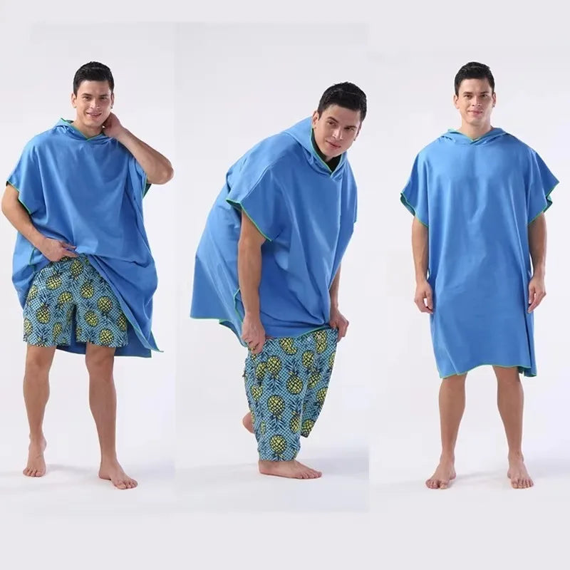 Peignoir Poncho de Bain Adulte à Capuche, Microfibre Séchage Rapide