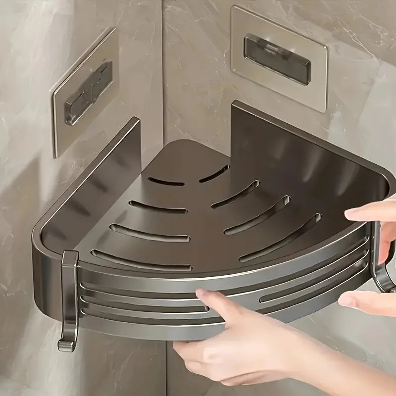 Étagère d'Angle Salle de Bain Autocollante Sans Perçage Noir, Gris ou Blanc
