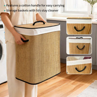 Grand Panier à Linge Bambou Tissé 72 L avec Couvercle
