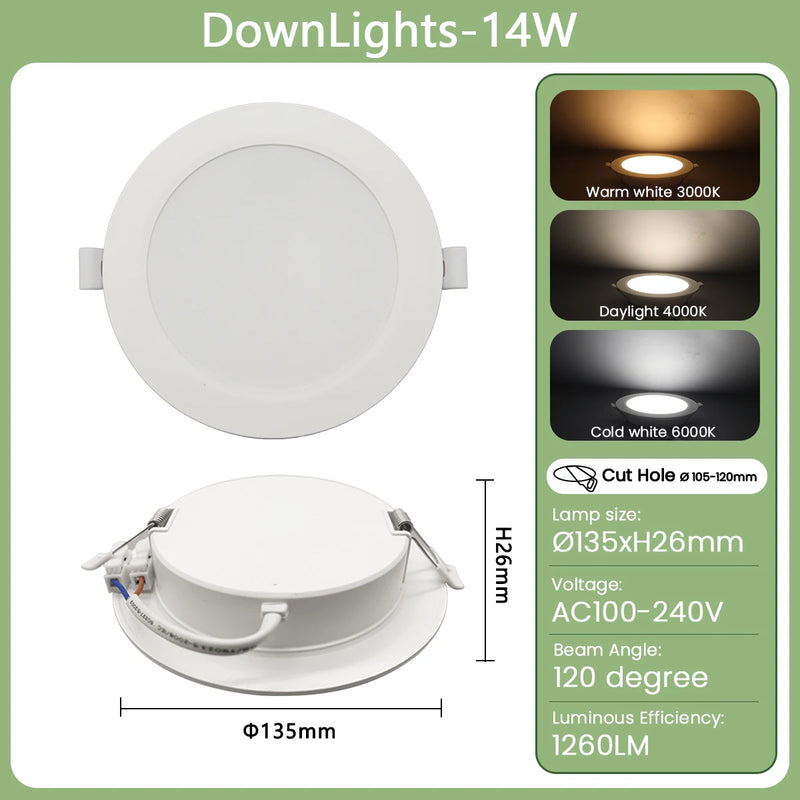 Downlight LED Encastrable Cuisine Extra-Plat, Lot de 1 à 10, 6 à 24 W