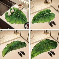 Tapis de Bain Vert Antidérapant Ultra Fin Motif Feuilles