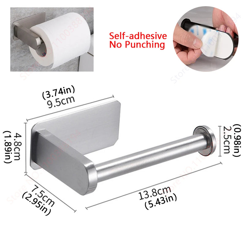 Accessoires Salle de Bain Adhésifs Sans Perçage Noir, Doré ou Argent à la Pièce, 24 Articles