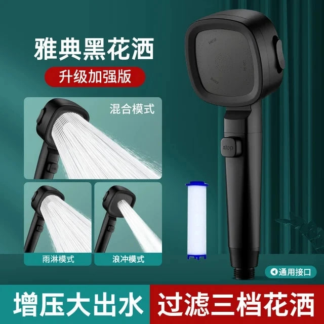 Pommeau de Douche Réglable 3 Modes Économie d'Eau Noir