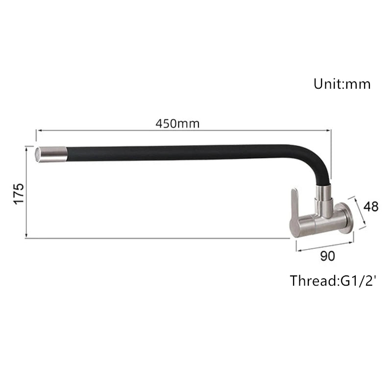 Robinet de Cuisine Mural Bec Flexible Eau Froide Inox 304