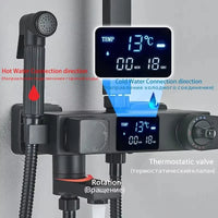 Colonne de Douche Carrée Thermostatique avec Douchette et Étagère