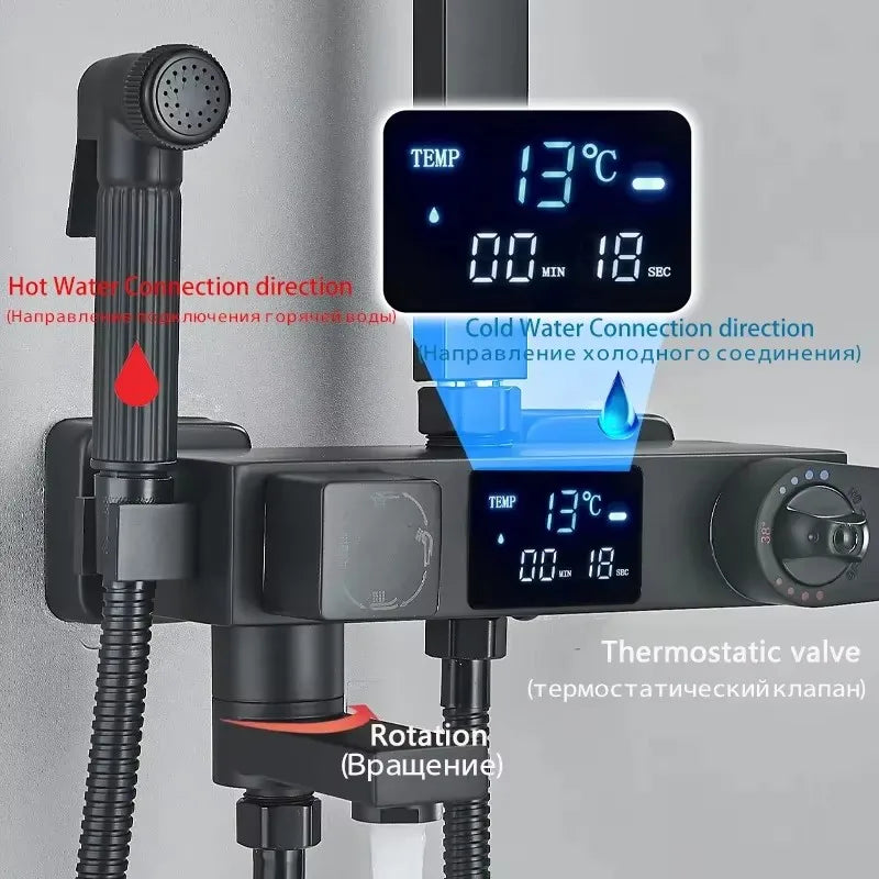 Colonne de Douche Carrée Thermostatique avec Douchette et Étagère