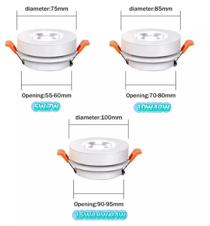 Spot LED Encastrable Rotatif 360° Cuisine, Pliable à 90°, 5 à 24 W