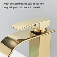 Mitigeur Lavabo Cascade Doré Compact en Inox