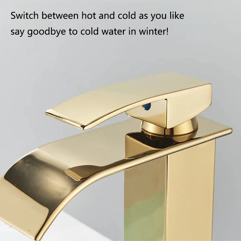 Mitigeur Lavabo Cascade Doré Compact en Inox