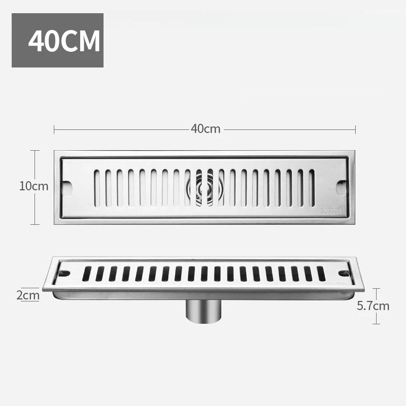 Caniveau de Douche Inox 304 Brossé ou Noir, 20 à 60 cm