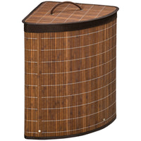 Panier à Linge d'Angle en Bambou 55 L avec Couvercle et Sac