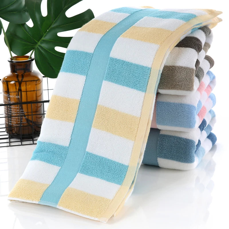 Serviette de Bain Éponge Rayée 70 x 140 cm en 4 Coloris