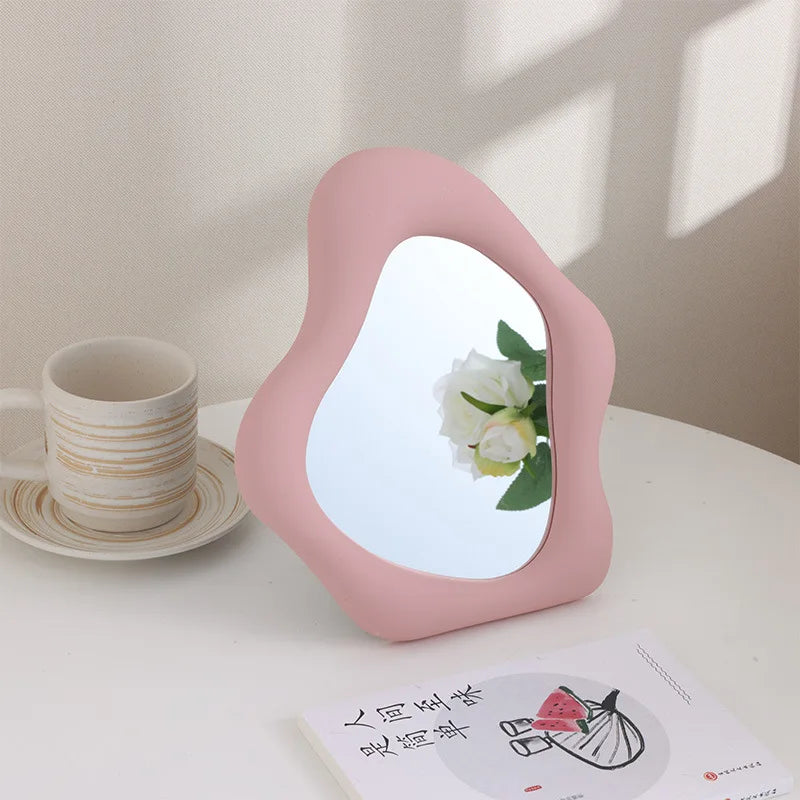Miroir de Table Organique Cadre Ondulé, 5 Coloris, 25 x 20 cm