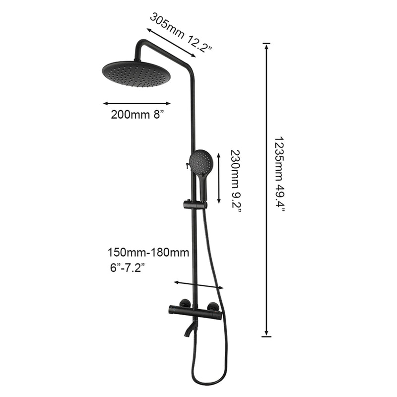 Colonne de Douche Thermostatique Ronde avec Bec de Baignoire, 6 Finitions