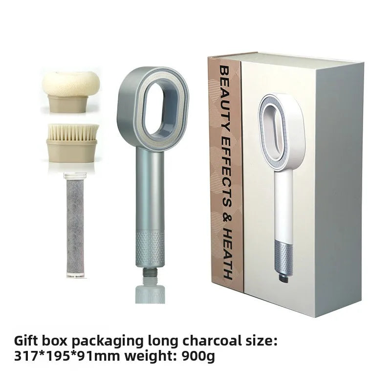 Pommeau de Douche Filtrant à Tête Ovale Ajourée, Cartouche Charbon, 7 Coloris