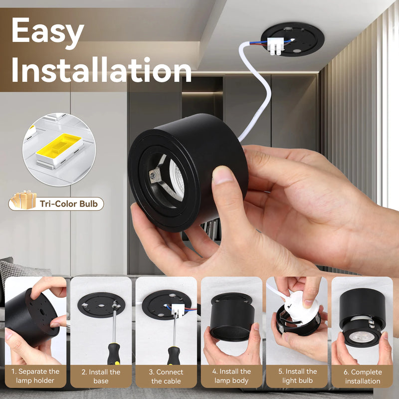 Spot LED Encastrable Cuisine 3 Teintes Noir et Blanc