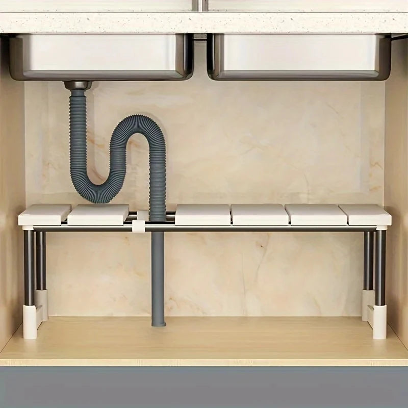 Rangement Sous Évier Extensible Blanc, Étagère 1 ou 2 Niveaux