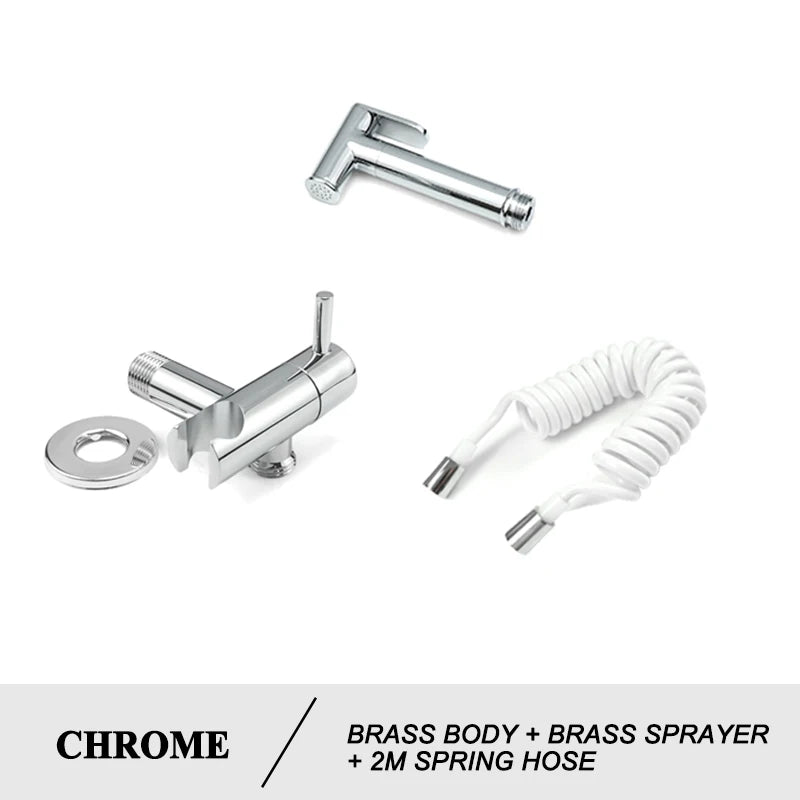 Douchette WC Laiton Eau Froide avec Robinet d'Arrêt, Flexible Inox ou Spiralé