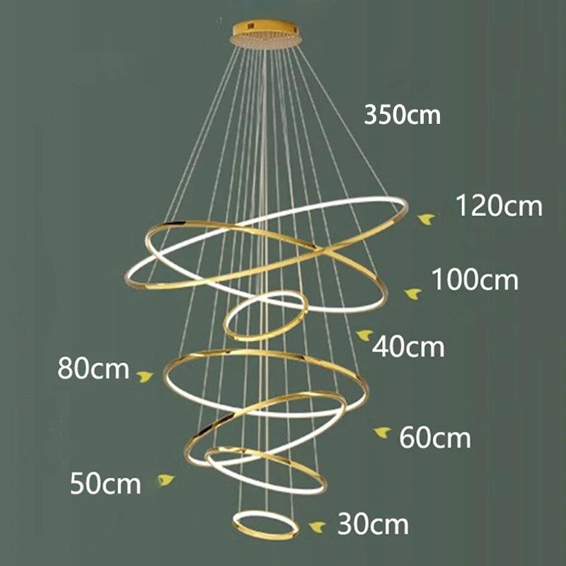 Suspension Cuisine LED à 5, 6 ou 7 Anneaux, Double Hauteur et Escalier