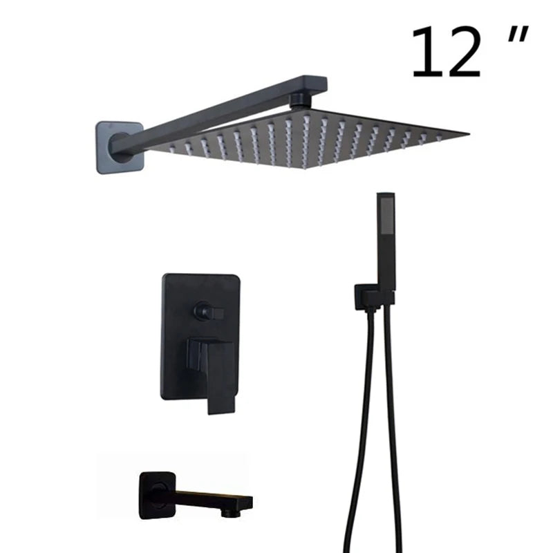 Douche Encastrable Noir Mat Pluie Carrée 20 à 40 cm avec Douchette