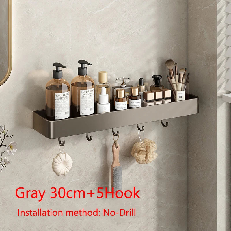 Étagère Salle de Bain Murale Aluminium Noir ou Gris, 30 ou 40 cm