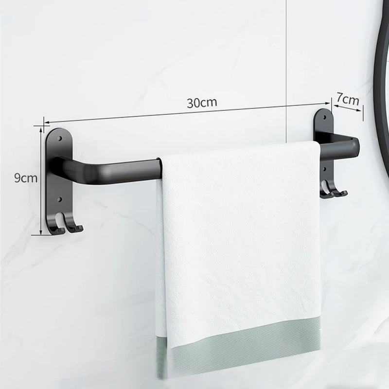 Porte-Serviette Mural Noir Sans Perçage Aluminium 1 à 3 Barres