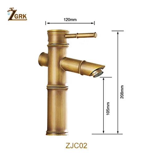 Mitigeur Lavabo Laiton Décor Bambou, 3 Becs, Bas ou Haut