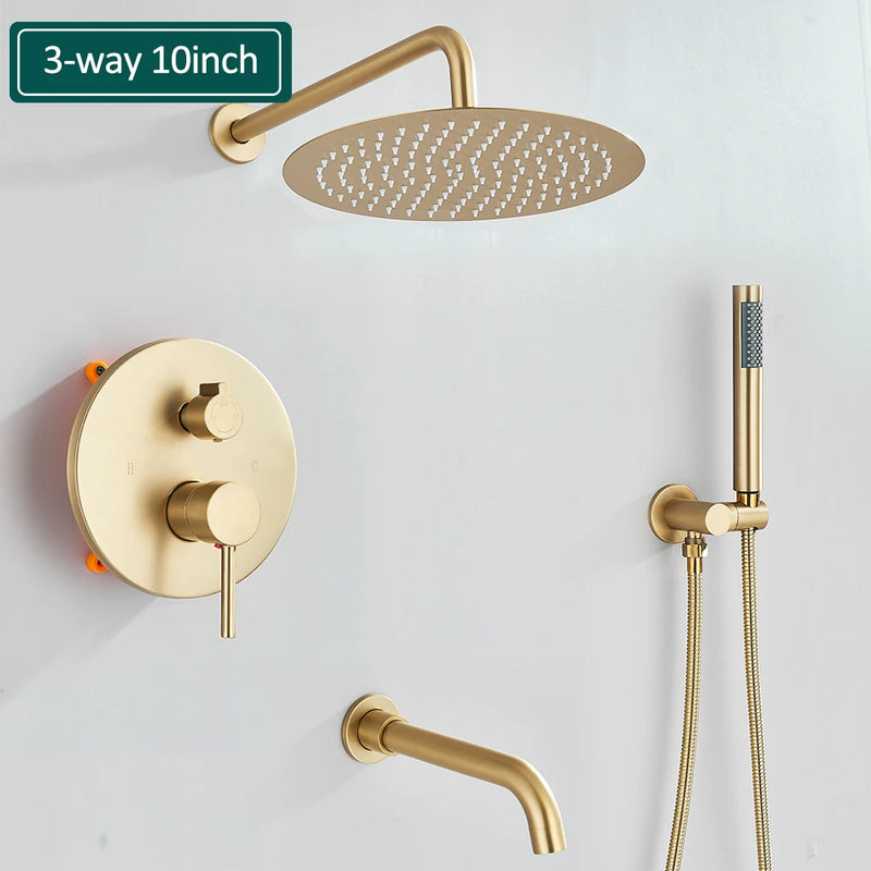 Douche Encastrable Dorée 2-3 Voies Effet Pluie