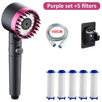 Pommeau de Douche Massant à Picots, 4 Modes, Bouton Stop, Gris ou Fuchsia