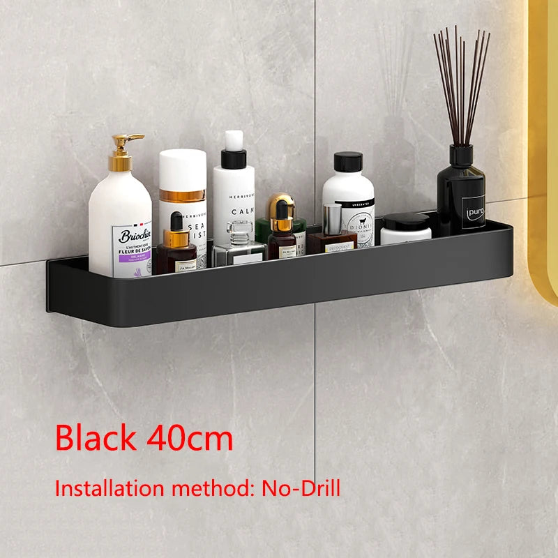 Étagère Salle de Bain Murale Aluminium Noir ou Gris, 30 ou 40 cm