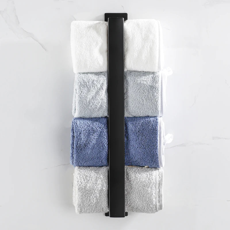 Porte-Serviette Adhésif Barre Plate Noir Mat ou Blanc 30 à 50 cm