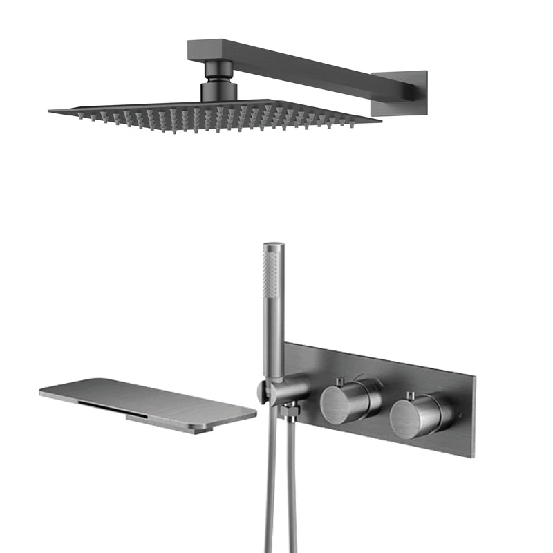Douche Encastrable Thermostatique Pomme de Pluie Carrée, Plafond ou Mural, 4 Finitions
