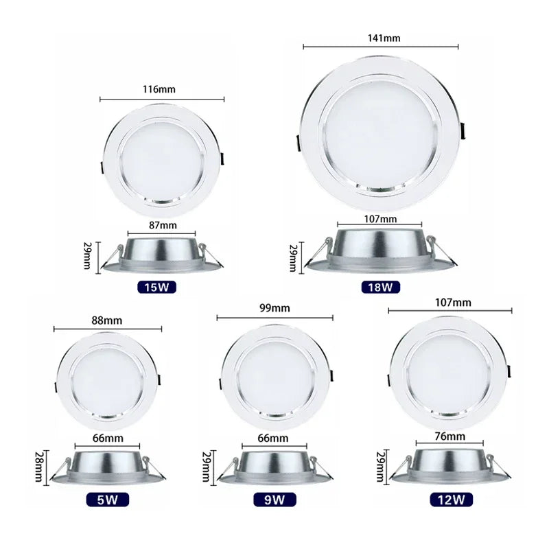 Downlight LED Encastrable Cuisine Ultra Plat, Blanc, Argent ou Doré, 5 à 18 W