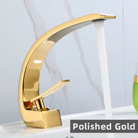 Mitigeur Lavabo Design Courbé Aluminium, Noir, Blanc, Chromé ou Doré Brillant