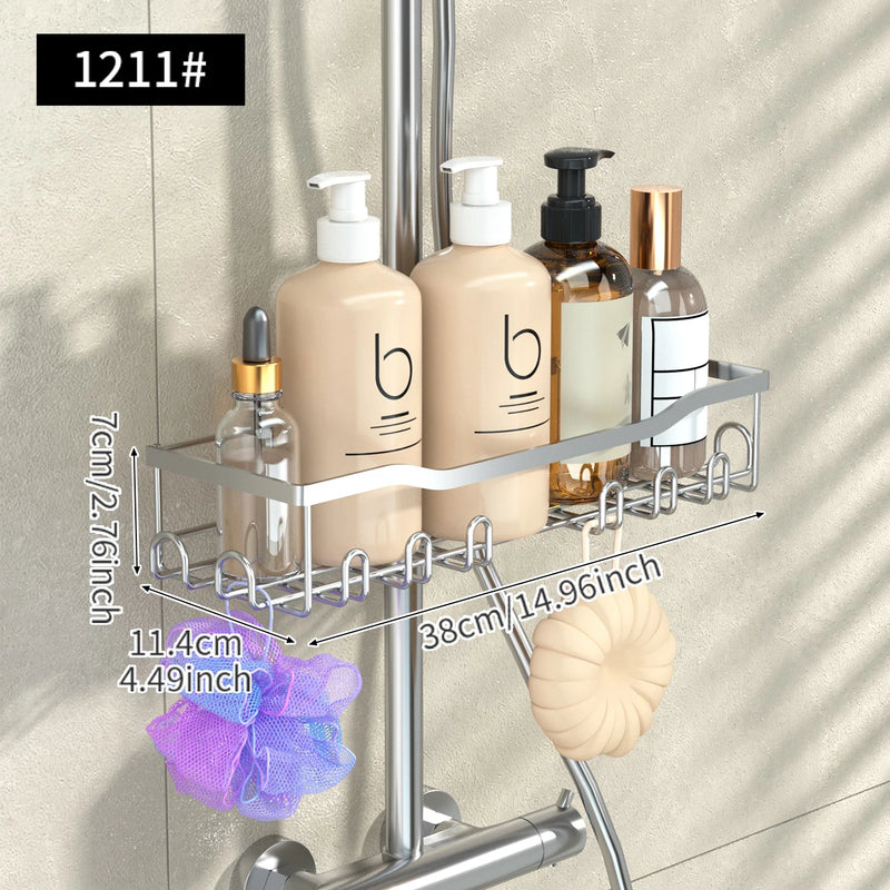Étagère de Douche Sans Perçage pour Barre de Douche, Noir ou Argent