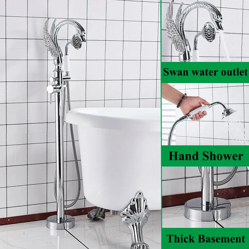 Robinet Baignoire sur Pied Col de Cygne Laiton avec Douchette, 4 Finitions