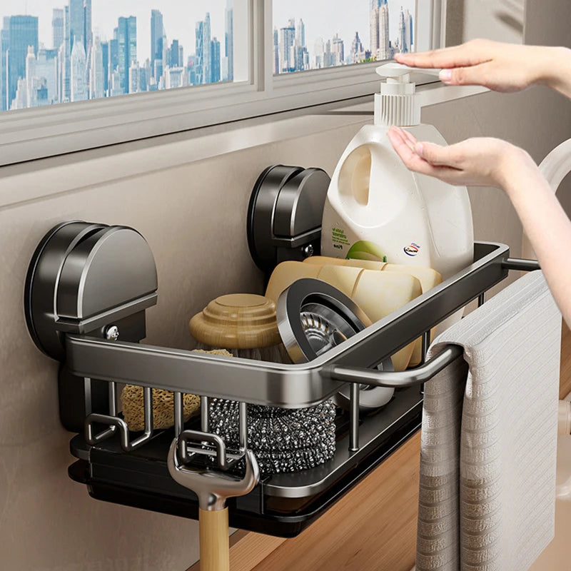 Étagère d'Évier Murale à Ventouse Sans Perçage, Aluminium Gris ou Blanc