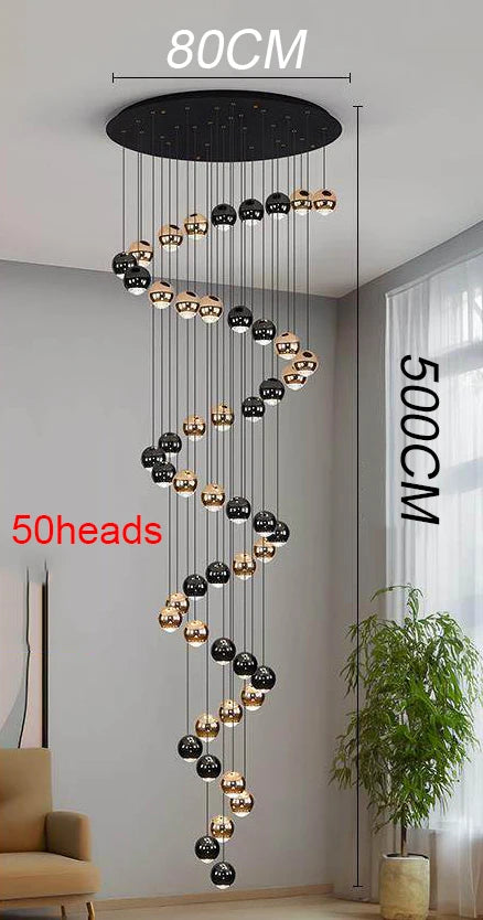 Suspension Cuisine LED à Boules Noires et Dorées, 9 à 60 Lampes