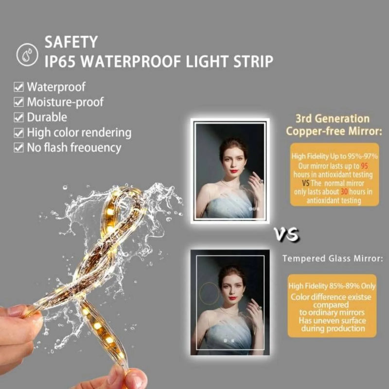 Miroir LED Salle de Bain Rectangulaire Tactile IP65 60x80 cm