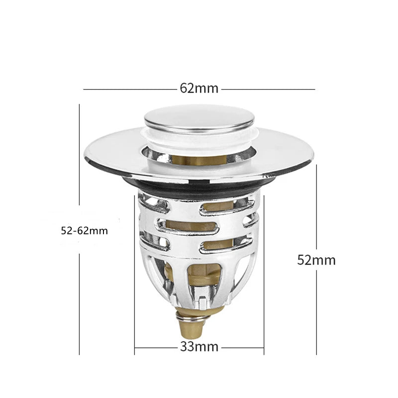 Bonde Lavabo Clic-Clac Universelle avec Panier Anti-Cheveux, 62 mm