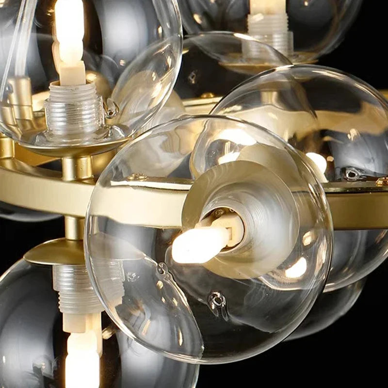 Lustre Suspension Cuisine Bulles de Verre, Cercle Doré, 15 à 25 Globes