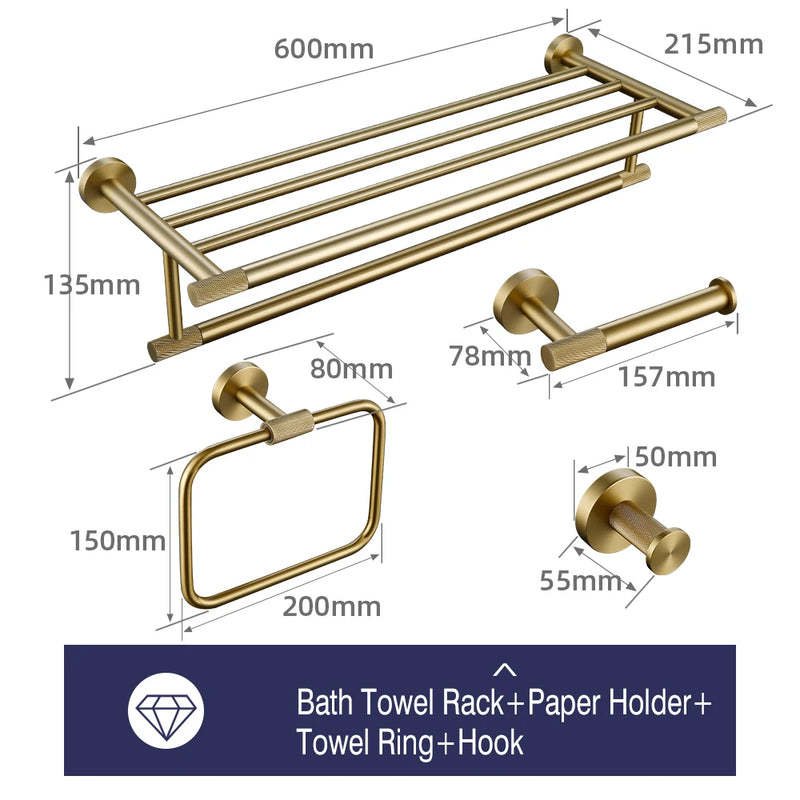 Porte-Serviette Mural Doré Brossé Kit Modulable