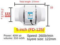 Extracteur d'Air en Ligne Silencieux, 120 à 540 m³/h, Salle de Bain