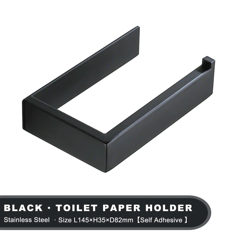 Porte-Papier Toilette Sans Perçage Noir Mat Carré