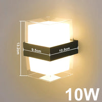 Applique Murale LED Abat-Jour Acrylique Carré ou Rond, 10 W, Noir