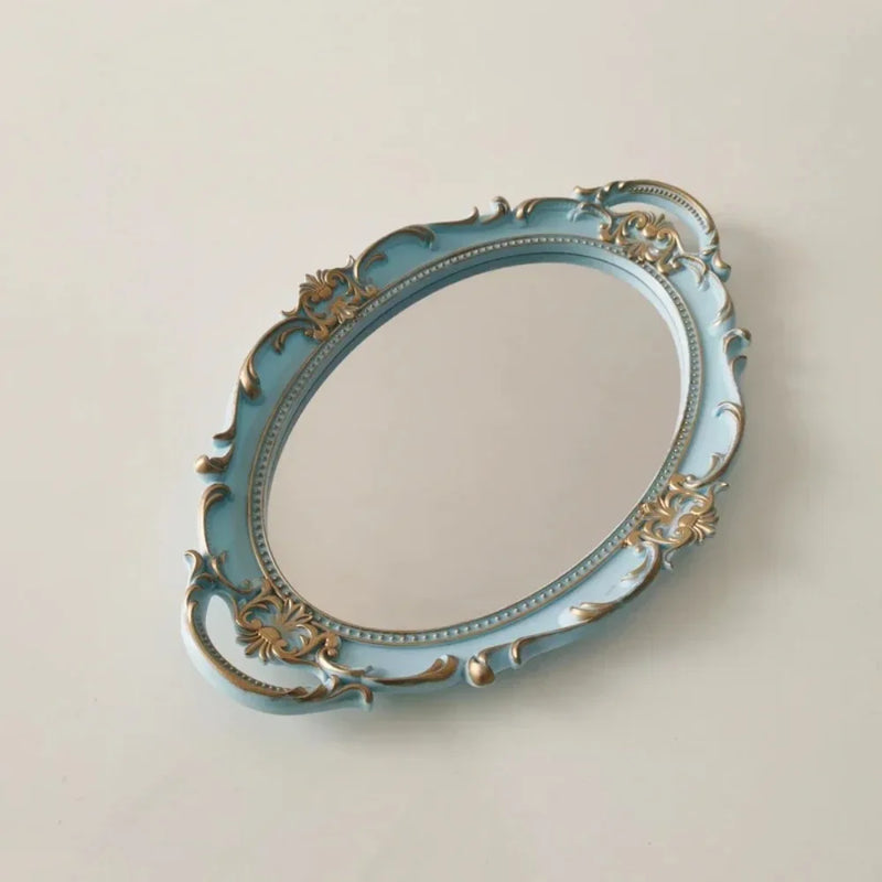 Plateau Miroir Ovale Rangement Bijoux Style Vintage