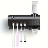 Porte-Brosse à Dents Mural 4 Places, Distributeur de Dentifrice et Lampe UV, Noir ou Blanc