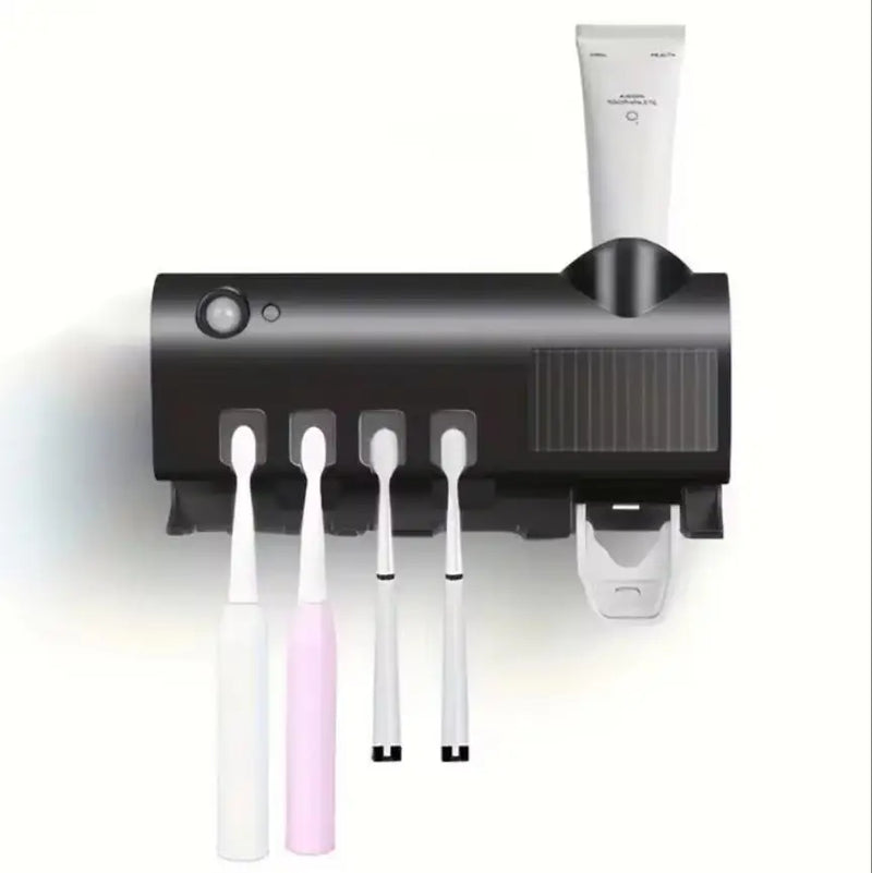 Porte-Brosse à Dents Mural 4 Places, Distributeur de Dentifrice et Lampe UV, Noir ou Blanc