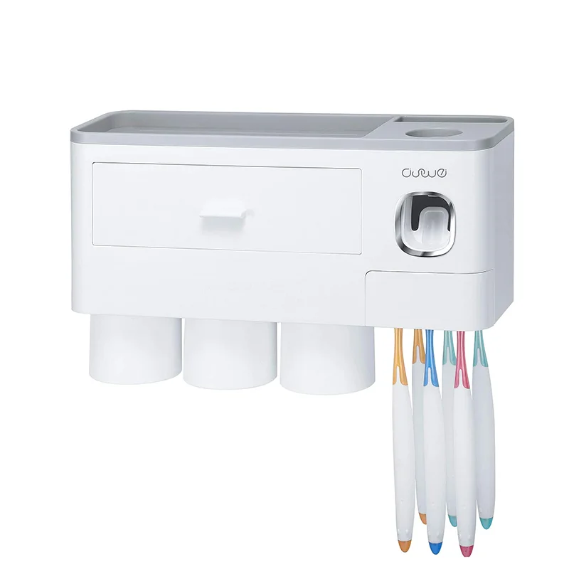Porte-Brosse Mural Magnétique avec Tiroir et Distributeur de Dentifrice, 2 à 4 Gobelets