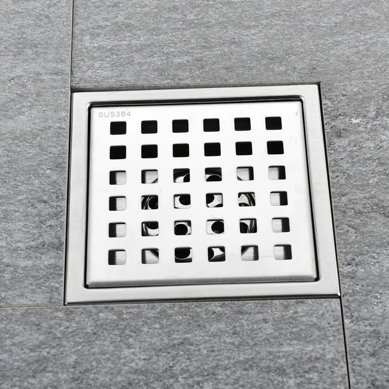 Caniveau de Douche Carré Anti-Odeur Inox 304, Grille 11 ou 15 cm